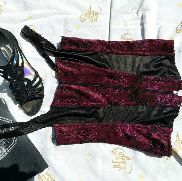 Black and Burgundy corset Tesa full front zipper - Picture 6 of 6